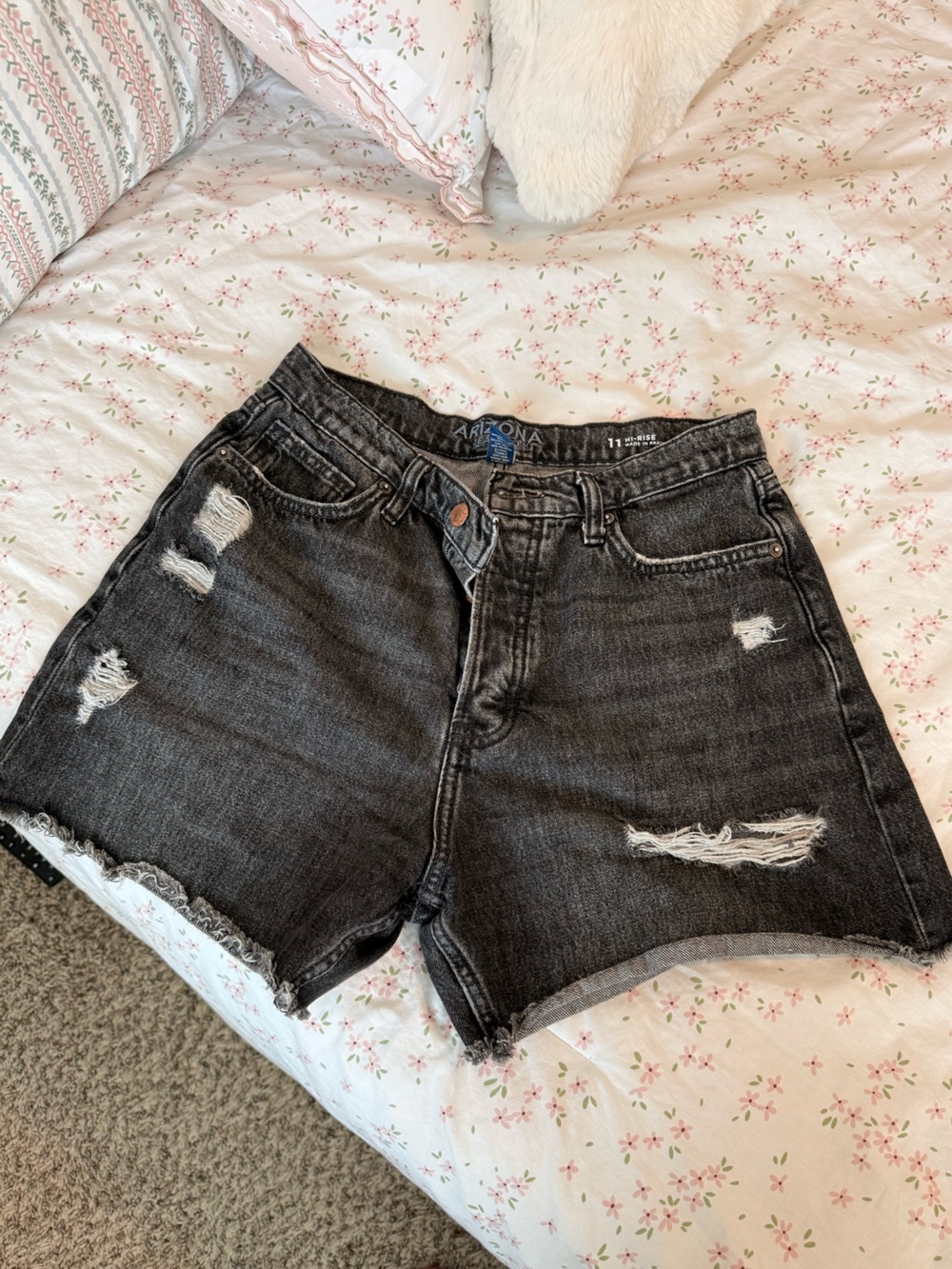 Arizona Jean Company Black Distressed High-Waist Denim Shorts